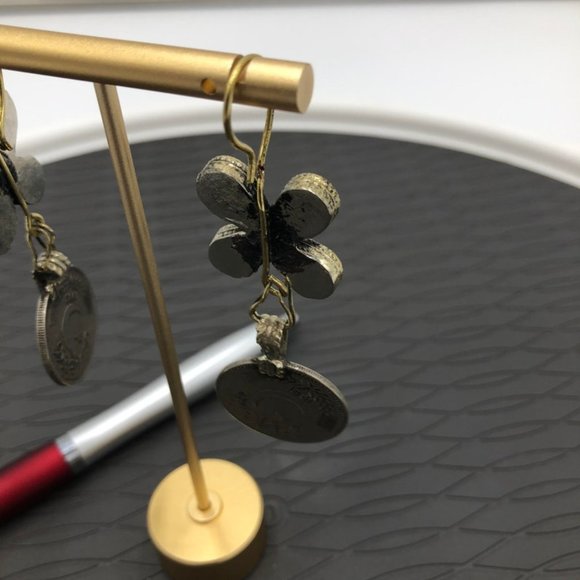 Handmade Afghani Vintage coin Earrings with glass stone, Afghan Coins jewelry - Picture 6 of 6